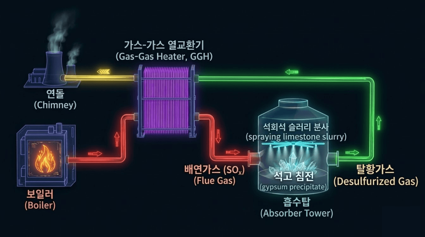 Simplified flow diagram of flue gas discharge to chimney in a coal-fired power plant